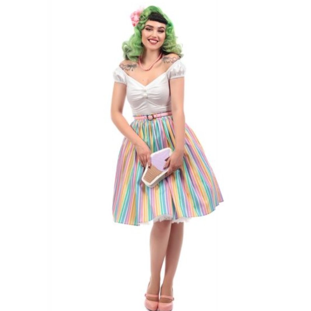 Collectif Pastel Rainbow Striped Circle Skirt